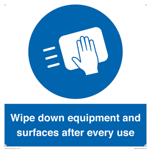 Wipe down equipment and surfaces after every use